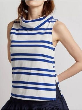 Anthropologie Maeve Striped Sleeveless Top in White and Navy Size XL